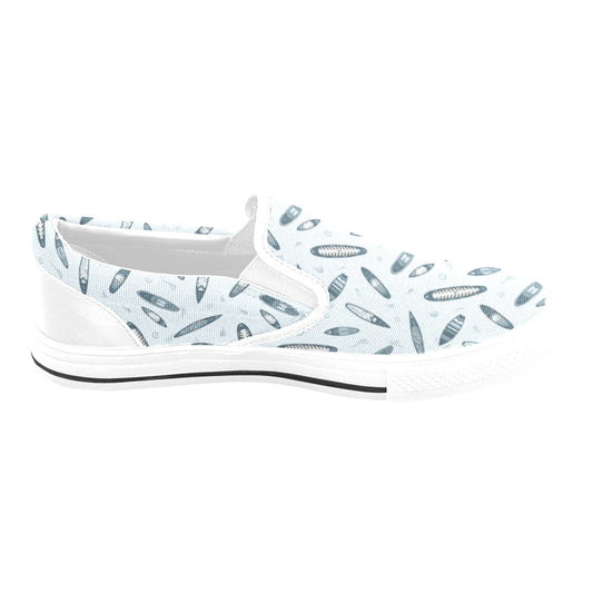 Surfboard Print Design LKS306 White Slip Ons Canvas Women's Shoes