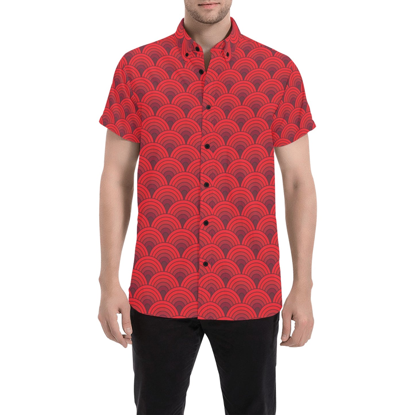 Scales Print Design LKS403 Men Short Sleeve Button Up Shirt