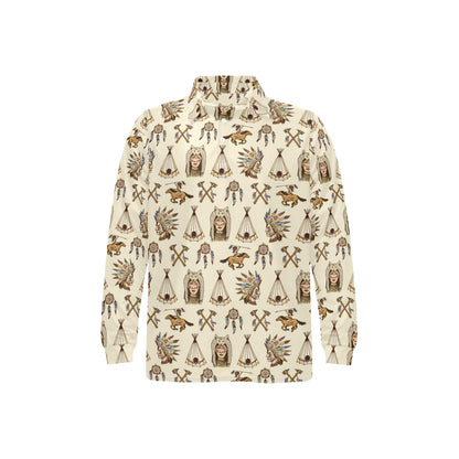 Native Indian Pattern Design Print Long Sleeve Polo Shirt For Men's