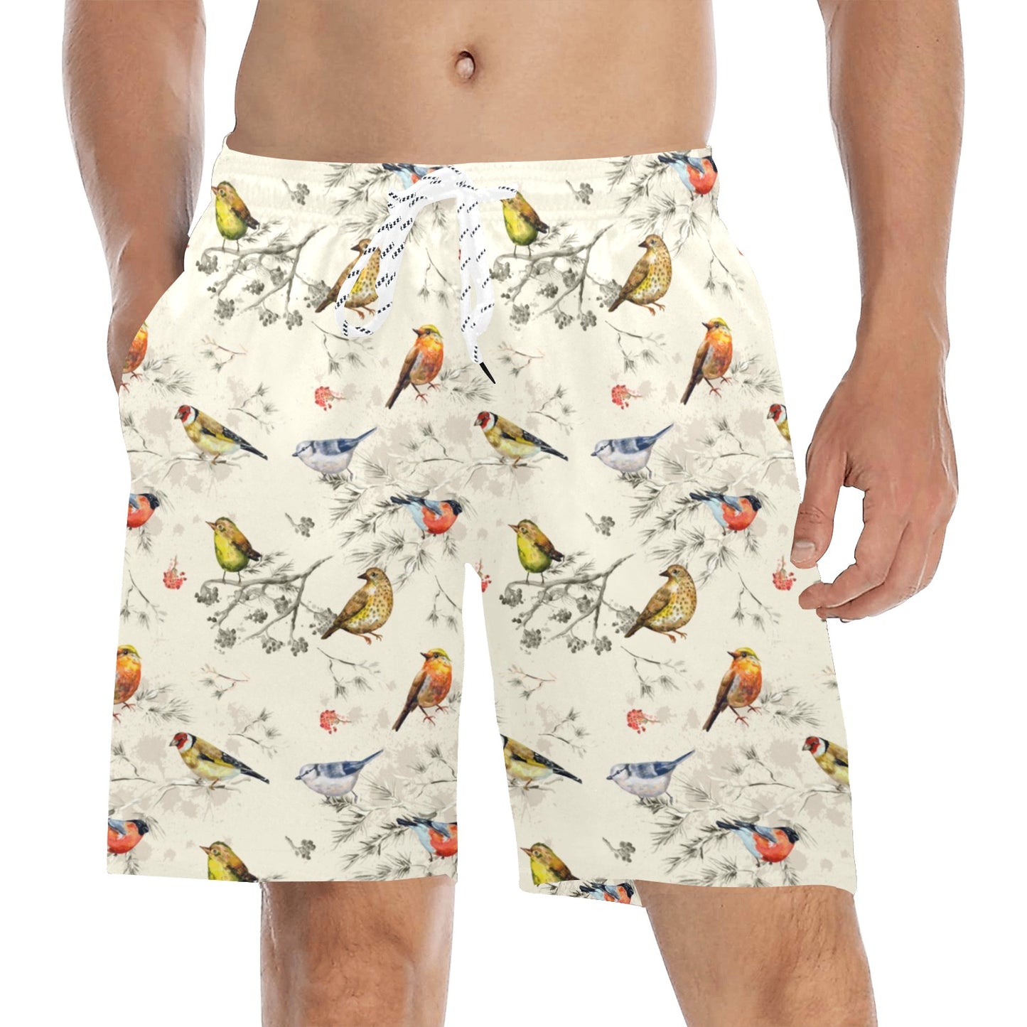 Bird Watercolor Design Pattern Men's Swim Trunks Beach Shorts