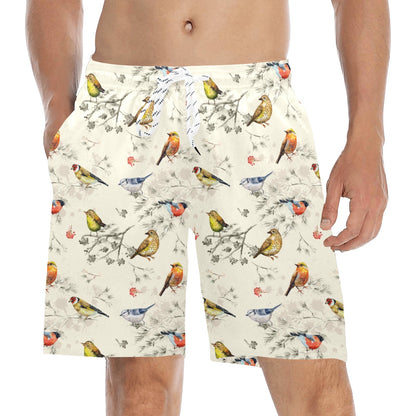 Bird Watercolor Design Pattern Men's Swim Trunks Beach Shorts