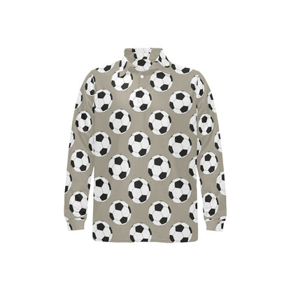 Soccer Ball Print Design LKS302 Long Sleeve Polo Shirt For Men's