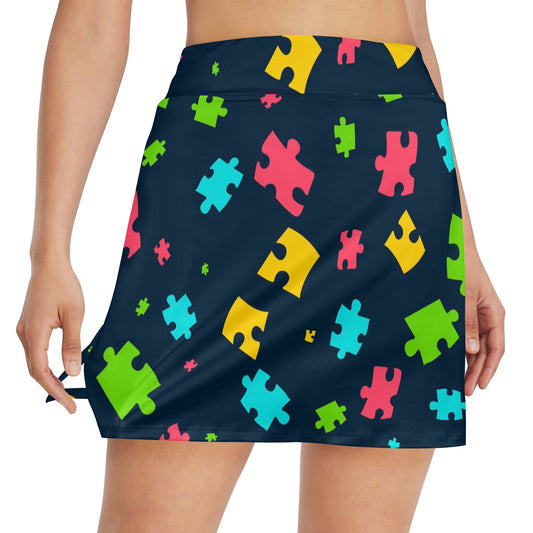 Autism Awareness Colorful Design Print 17" Golf & Pickleball Skort with Pockets