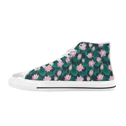 Water Lily Print Design LKS302 Men's High Top Canvas Shoes