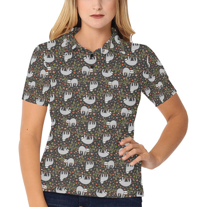 Sloth Cute Design Themed Print Women's Polo Shirt