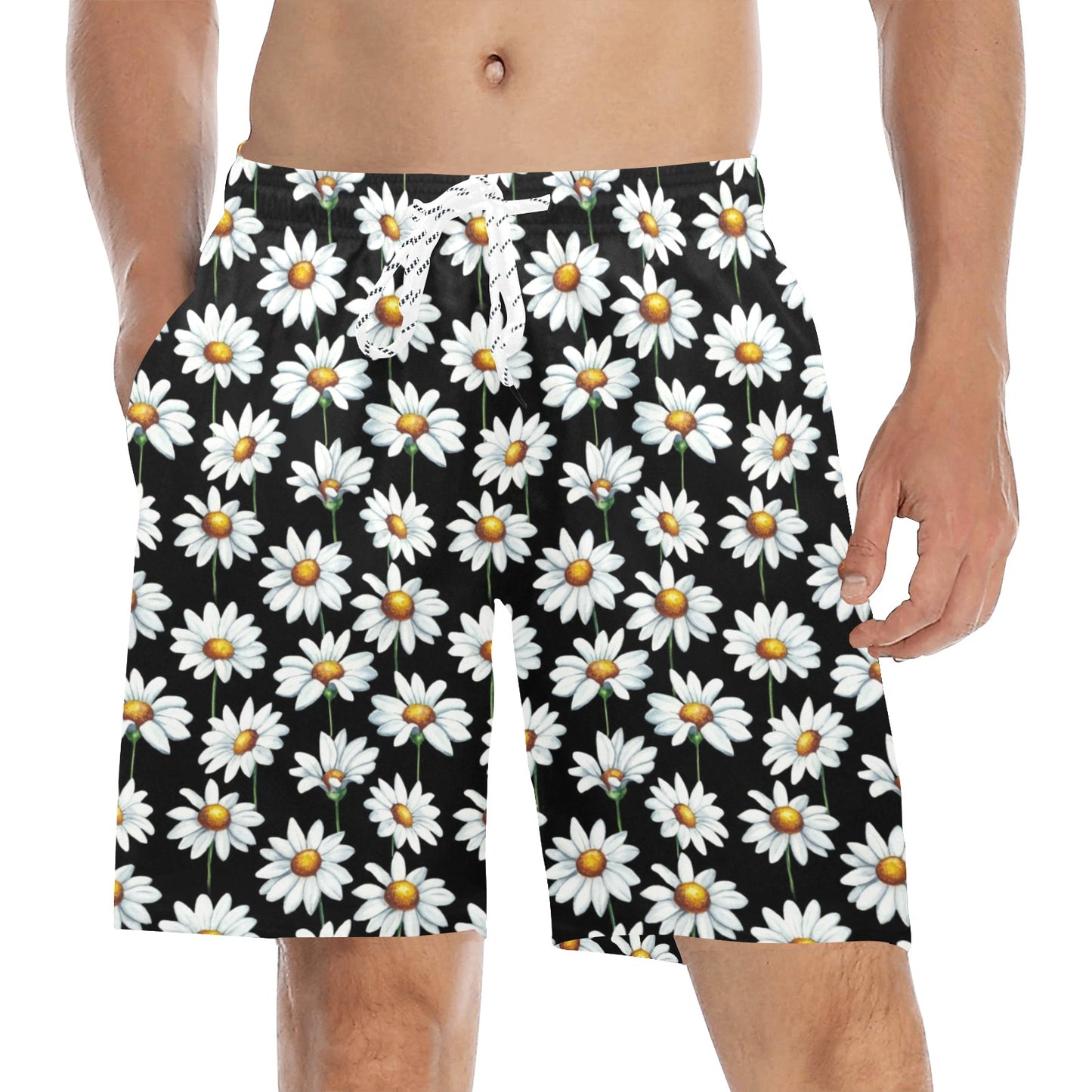 Daisy Print Pattern Men's Swim Trunks Beach Shorts