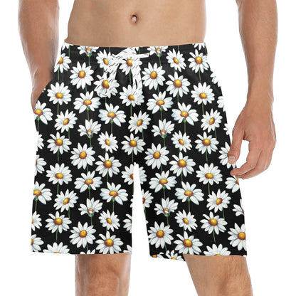 Daisy Print Pattern Men's Swim Trunks Beach Shorts