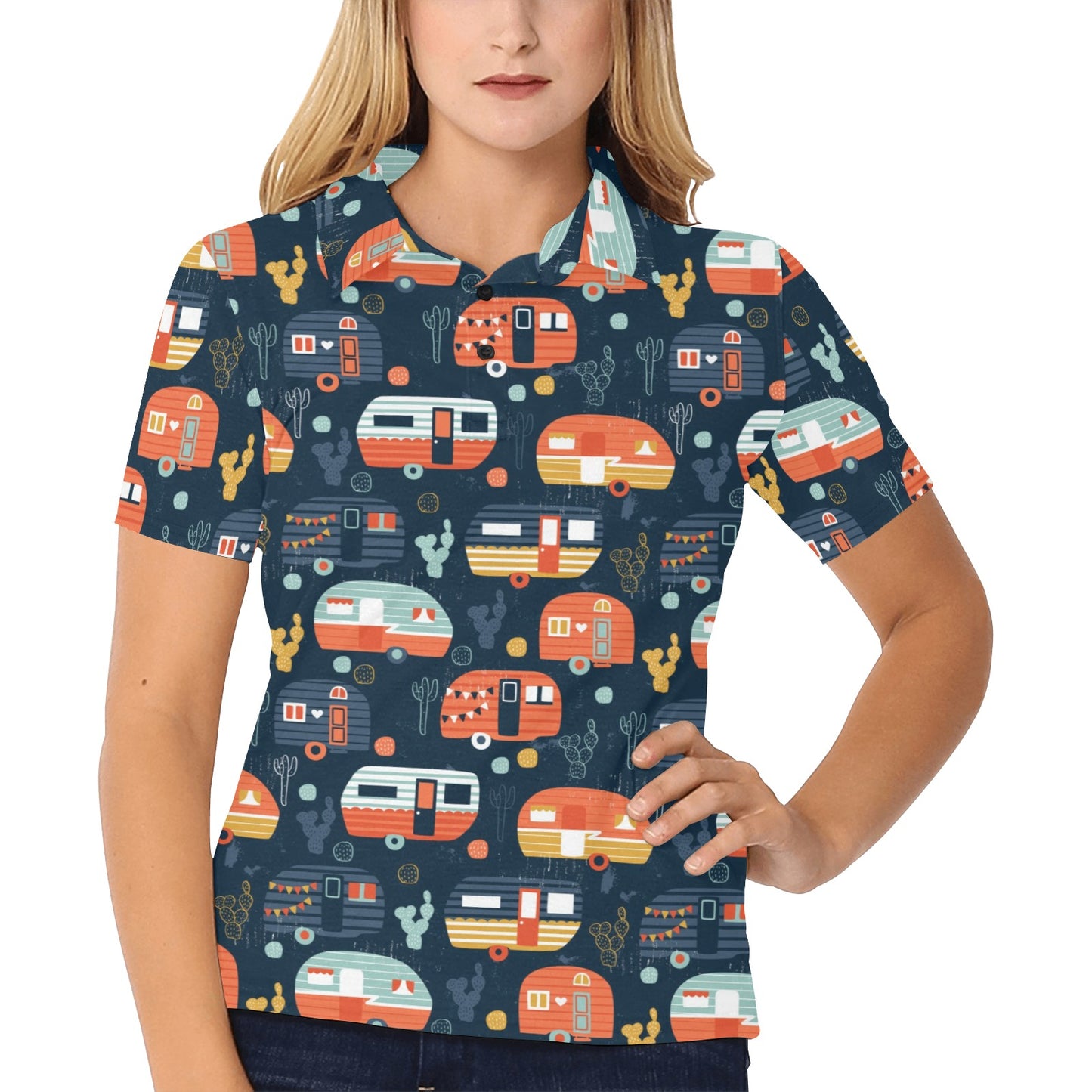 Camper Caravan Print Pattern Women's Polo Shirt