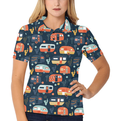 Camper Caravan Print Pattern Women's Polo Shirt