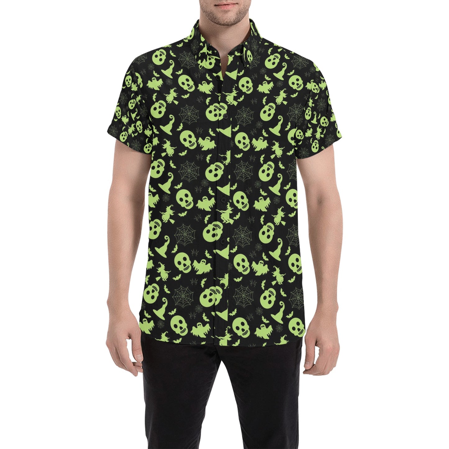 Witch Halloween Print Design LKS306 Men Short Sleeve Button Up Shirt