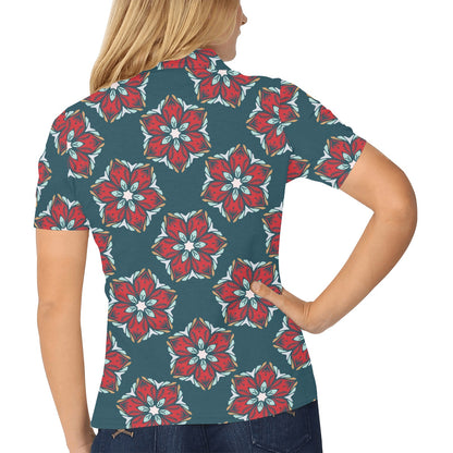Poinsettia Pattern Print Design A03 Women's Polo Shirt