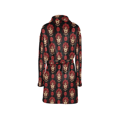 Day of the Dead Skull Girl Pattern Women's Fleece Robe