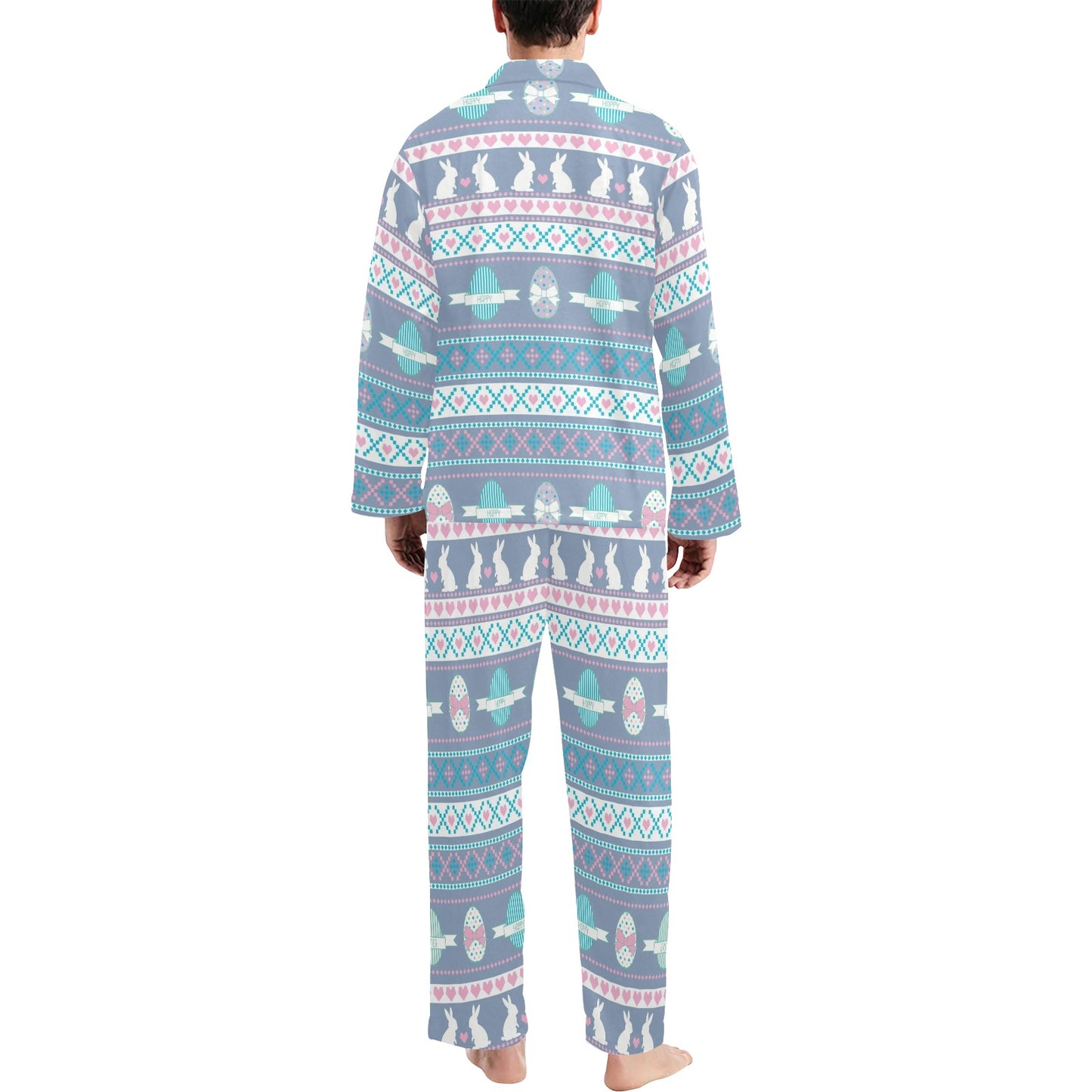 Easter Eggs Pattern Print Design RB013 Men's Long Pajama Set