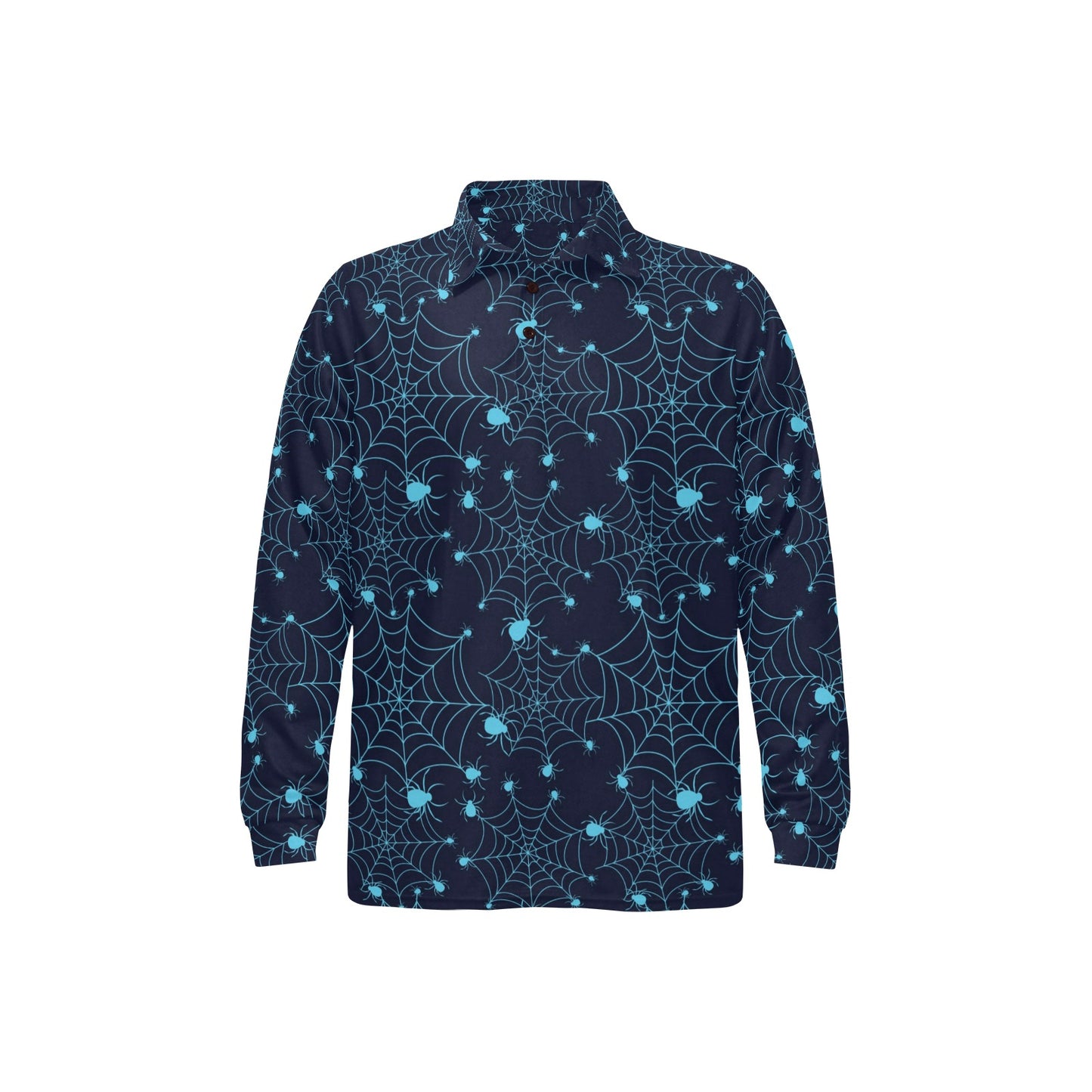 Spider Web Blue Print Design LKS304 Long Sleeve Polo Shirt For Men's