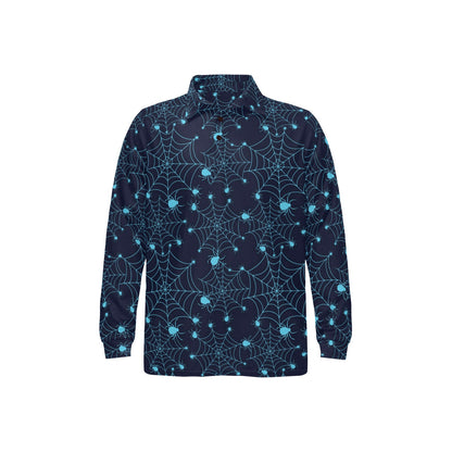 Spider Web Blue Print Design LKS304 Long Sleeve Polo Shirt For Men's