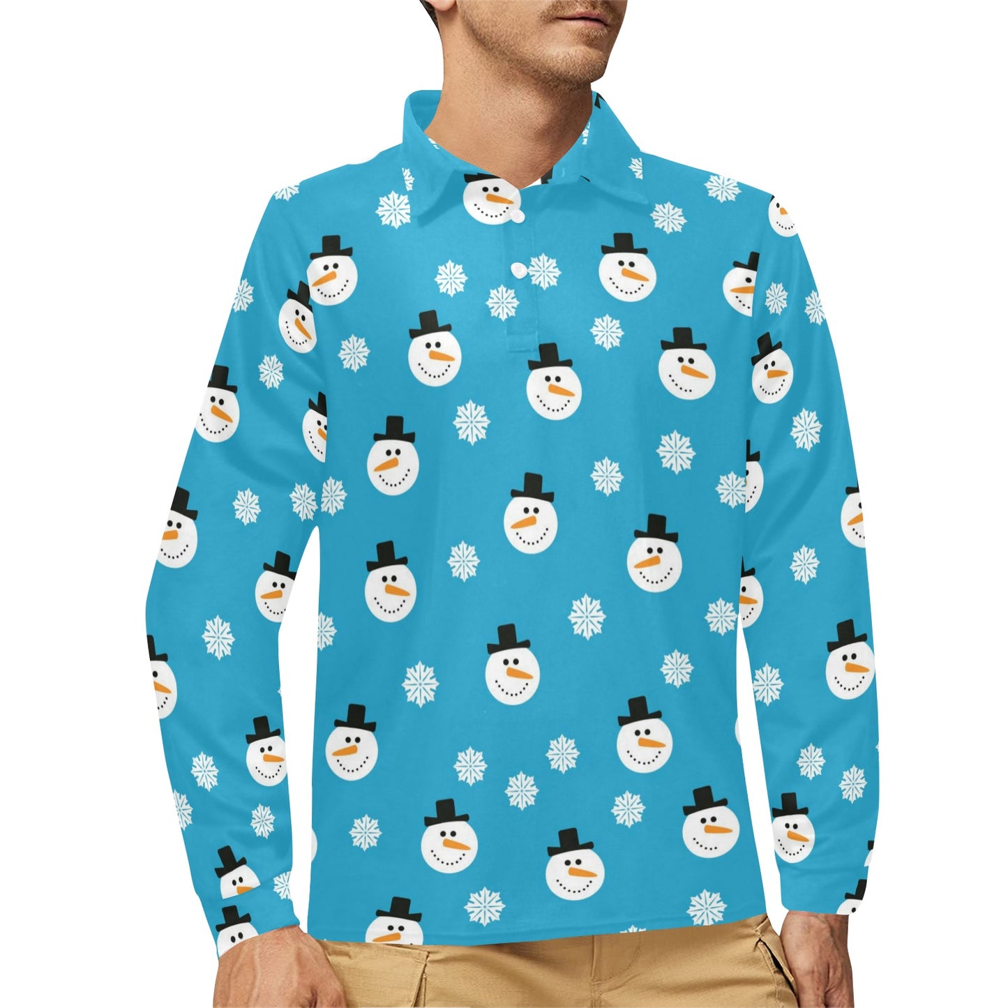 Snowman Print Design LKS303 Long Sleeve Polo Shirt For Men's
