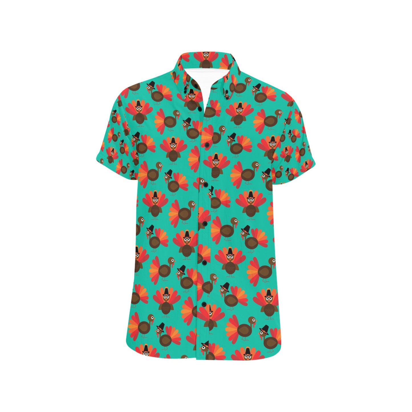 Thanksgiving Print Design LKS307 Men Short Sleeve Button Up Shirt