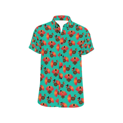 Thanksgiving Print Design LKS307 Men Short Sleeve Button Up Shirt
