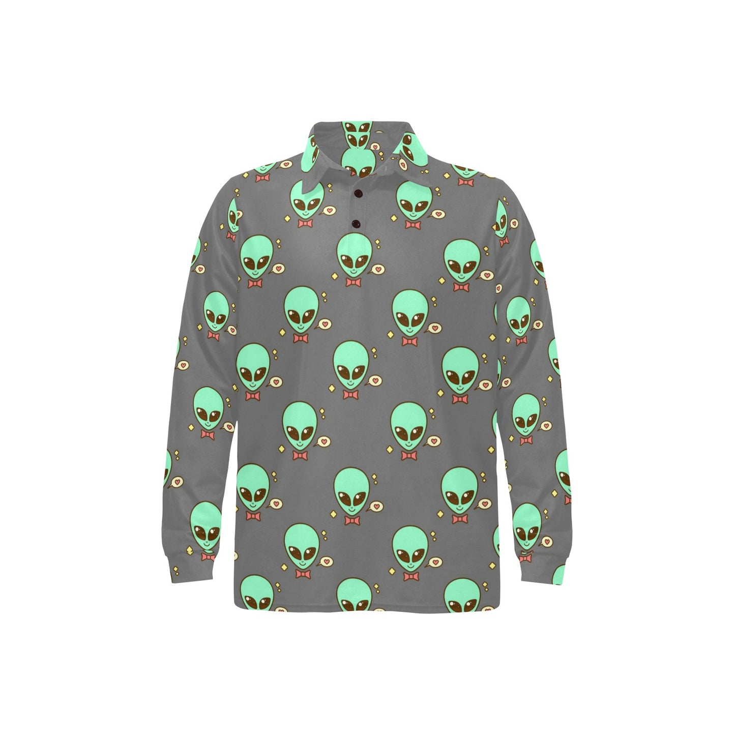 Alien Pattern Print Design 02 Long Sleeve Polo Shirt For Men's