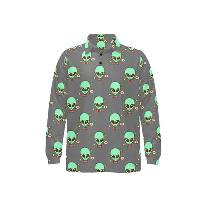 Alien Pattern Print Design 02 Long Sleeve Polo Shirt For Men's