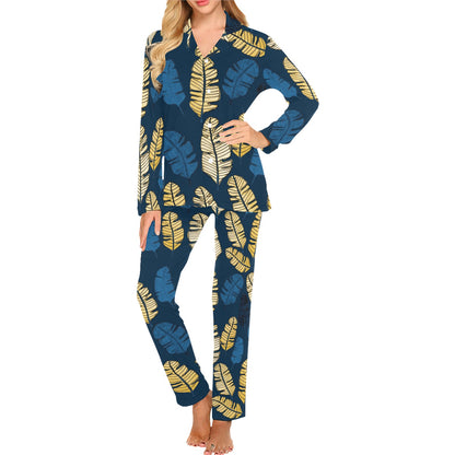Banana Leaf Pattern Print Design BL09 Women's Long Pajama Set