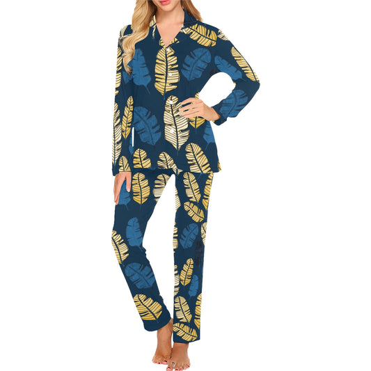 Banana Leaf Pattern Print Design BL09 Women's Long Pajama Set