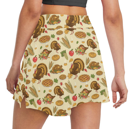Thanksgiving Print Design LKS302 17" Golf & Pickleball Skort with Pockets