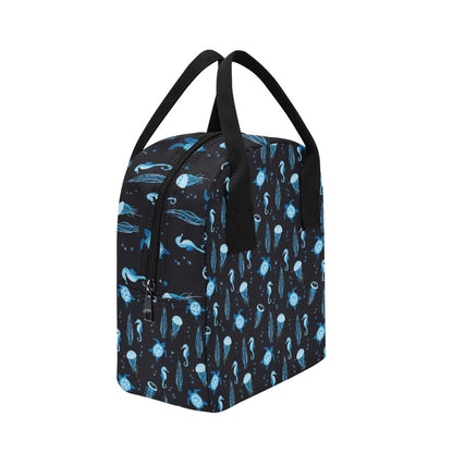 Sea Turtle Jelly Fish Sea Horse Print Design LKS3014 Insulated Lunch Bag