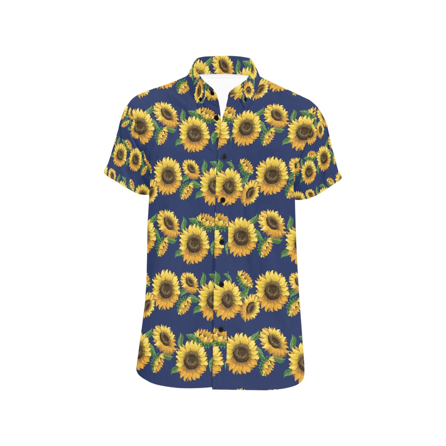 Sunflower Print Design LKS307 Men Short Sleeve Button Up Shirt