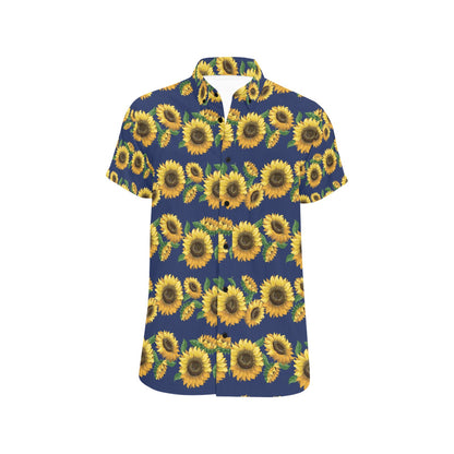 Sunflower Print Design LKS307 Men Short Sleeve Button Up Shirt