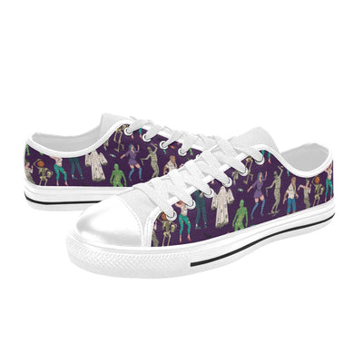 Creepy Zombie Print Design LKS302 Women's White Low Top Shoes