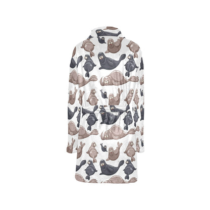 Sea Lion Pattern Print Design 02 Women's Fleece Robe