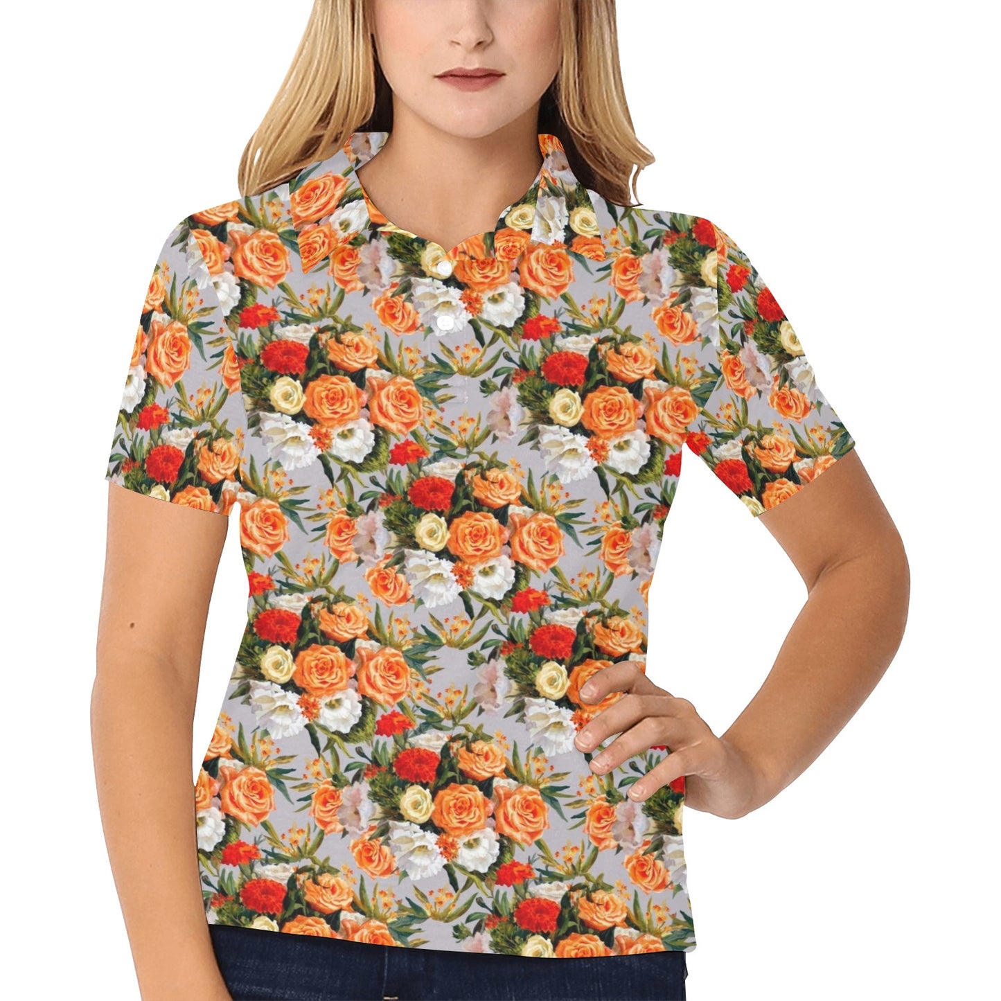 Lisianthus Pattern Print Design LT04 Women's Polo Shirt