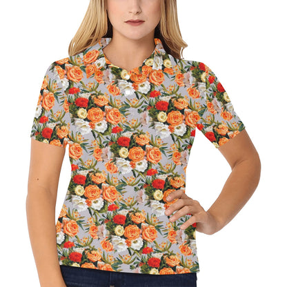 Lisianthus Pattern Print Design LT04 Women's Polo Shirt