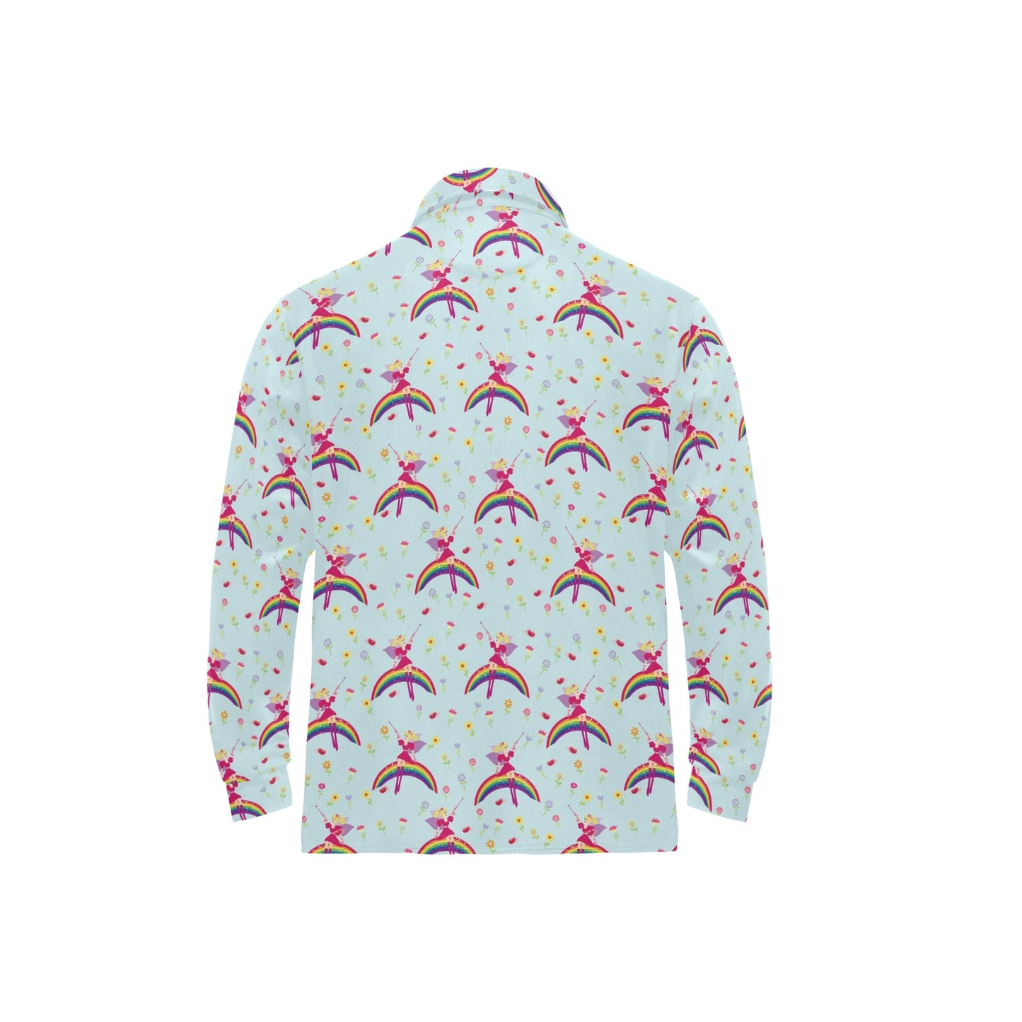 Fairy with Rainbow Print Pattern Long Sleeve Polo Shirt For Men's