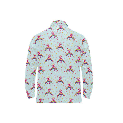 Fairy with Rainbow Print Pattern Long Sleeve Polo Shirt For Men's