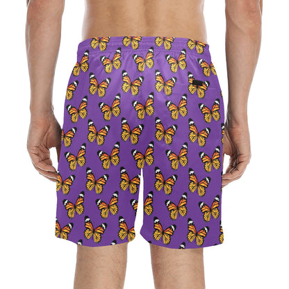 Monarch Butterfly Purple Print Pattern Men's Swim Trunks Beach Shorts