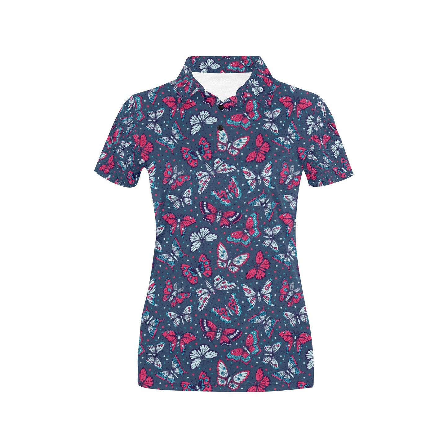 Butterfly Red Deep Blue Print Pattern Women's Polo Shirt