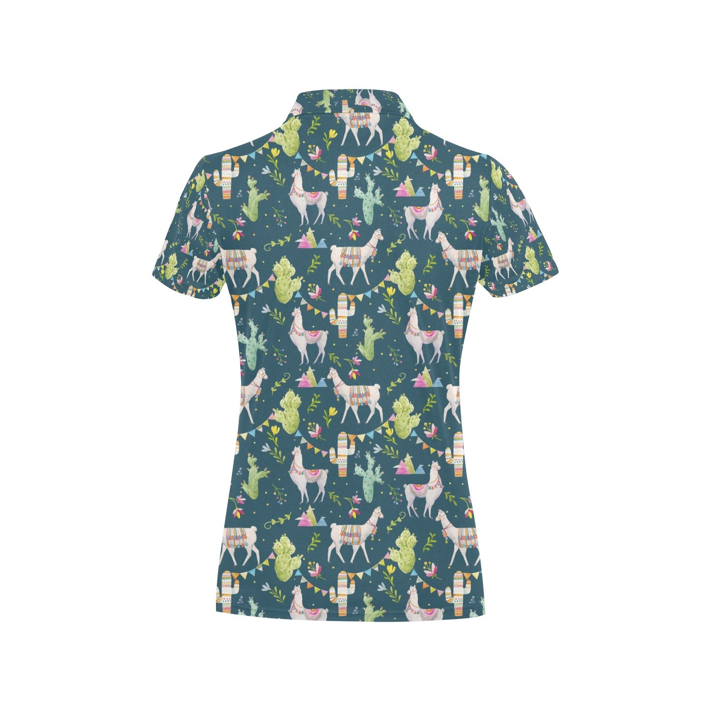 Llama with Cactus Design Print Women's Polo Shirt