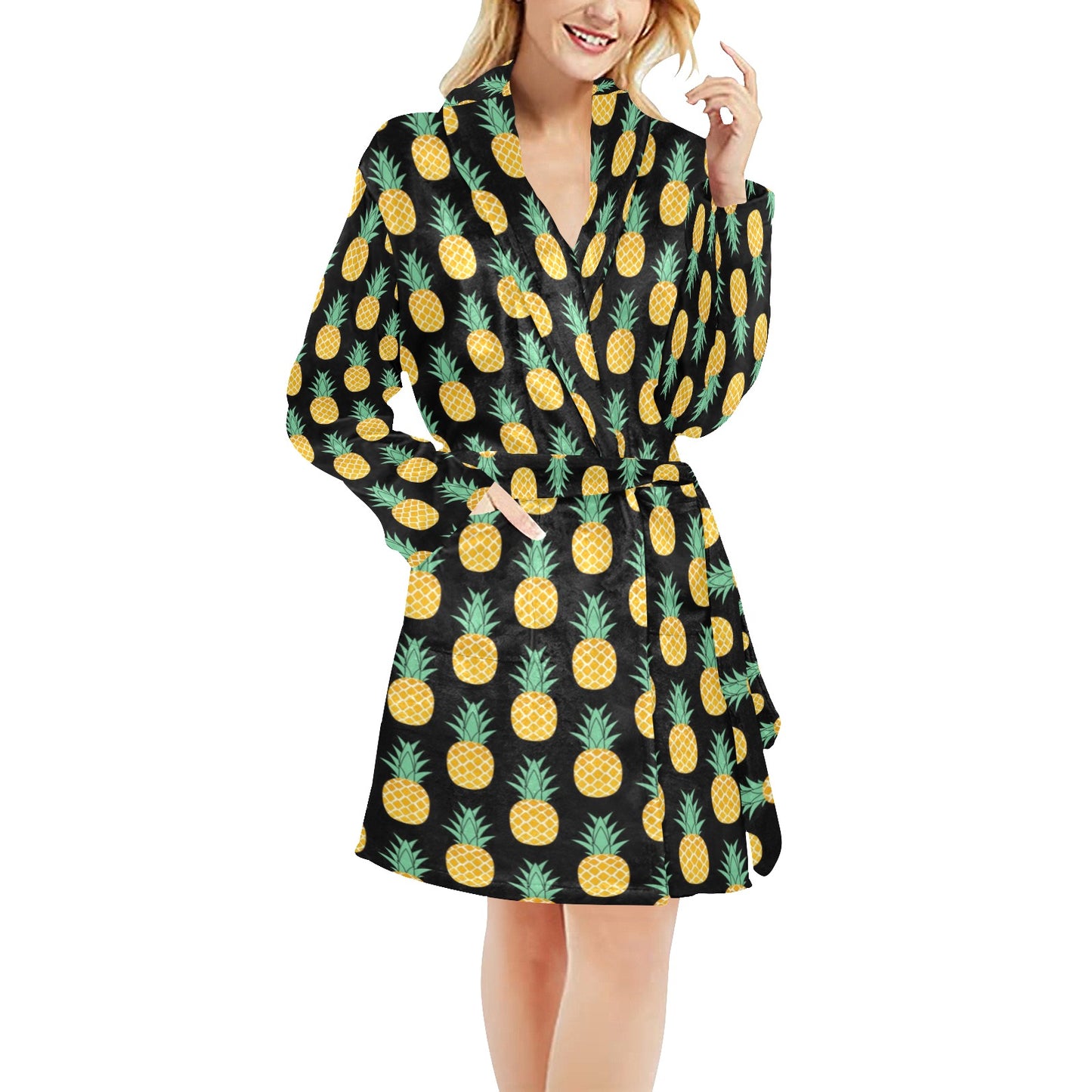 Pineapple Pattern Print Design A03 Women's Fleece Robe