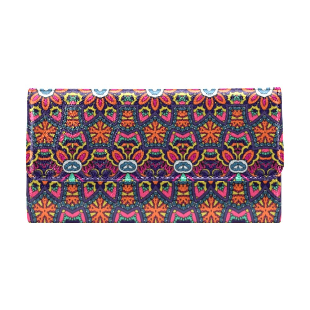 Ethnic Flower Style Print Pattern Women's Trifold Wallet