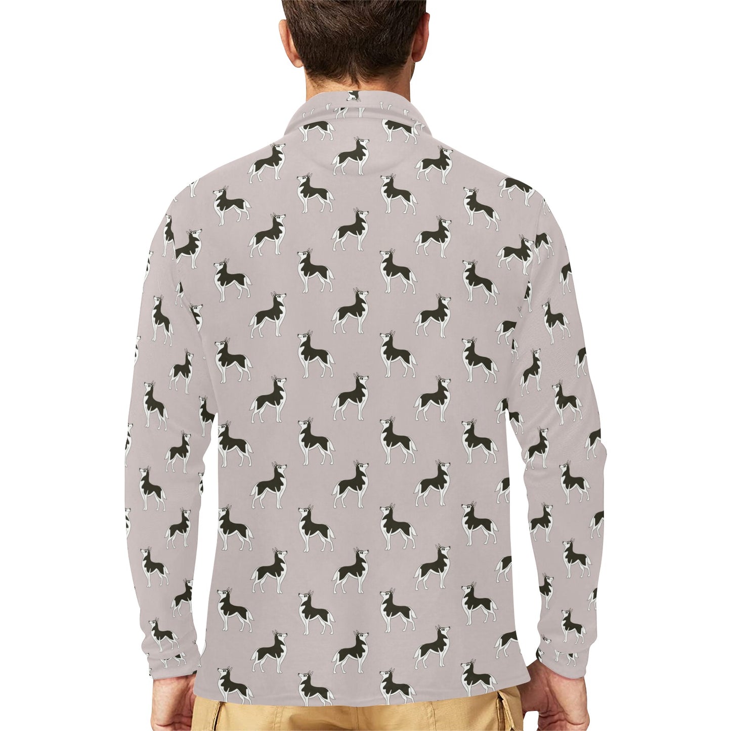 Siberian Huskies Print Design LKS301 Long Sleeve Polo Shirt For Men's