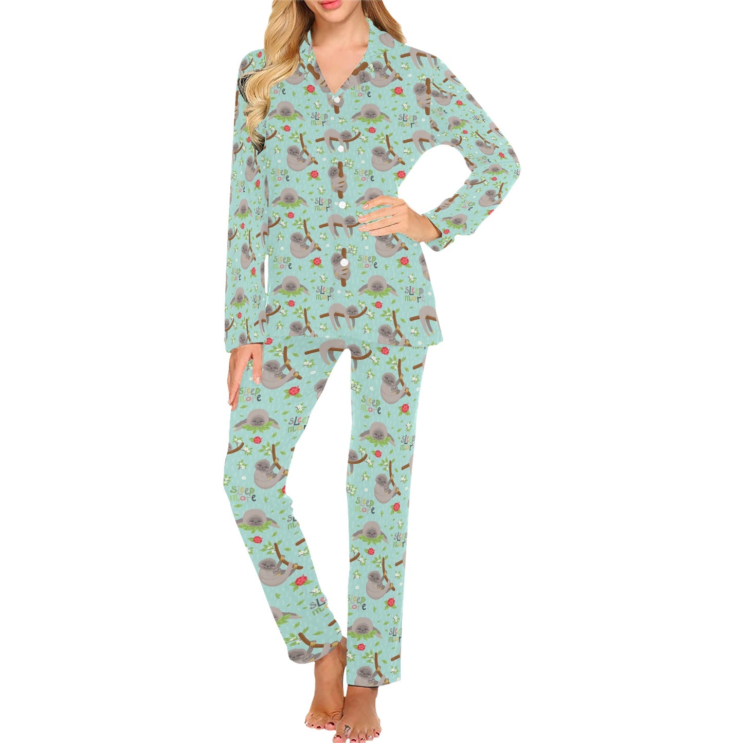 Sloth Print Design LKS305 Women's Long Pajama Set