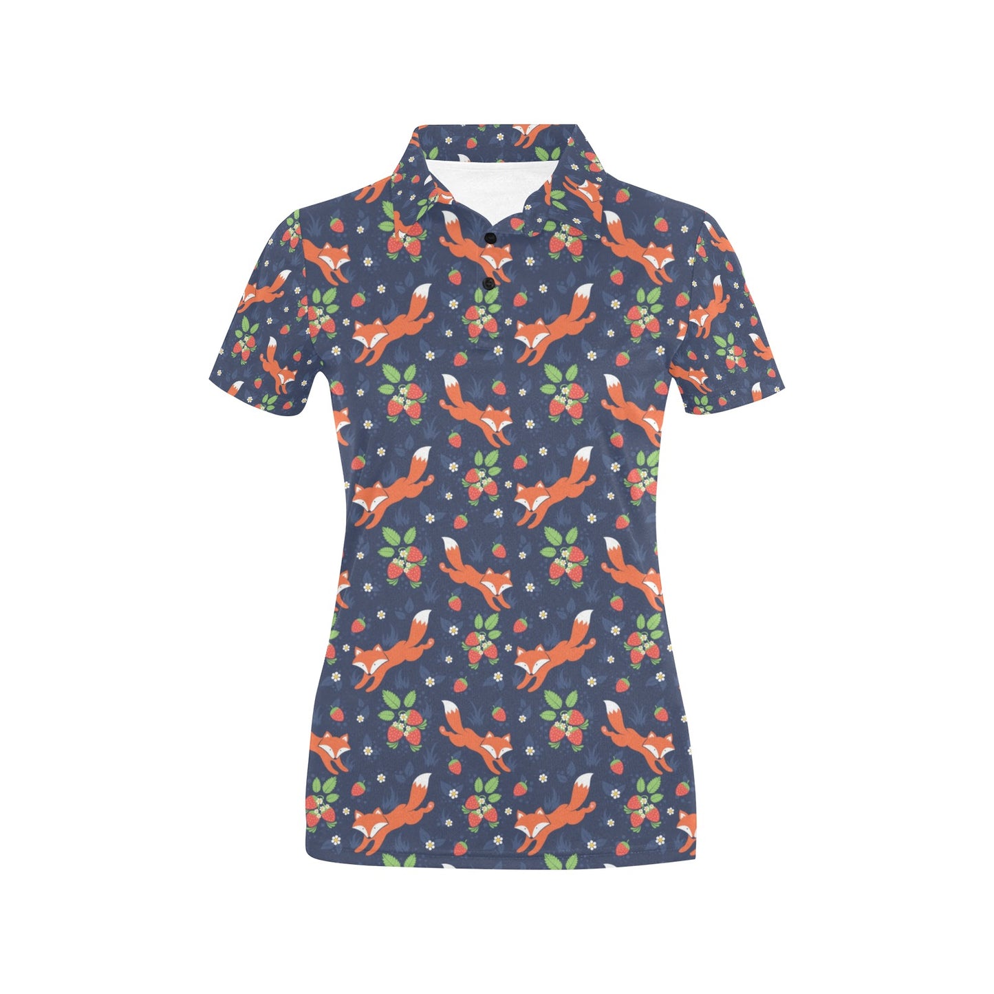 Fox Strawberry Print Pattern Women's Polo Shirt