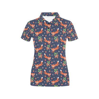 Fox Strawberry Print Pattern Women's Polo Shirt