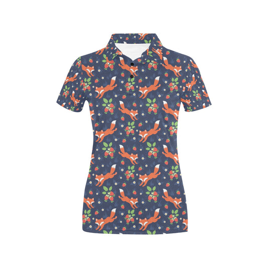 Fox Strawberry Print Pattern Women's Polo Shirt