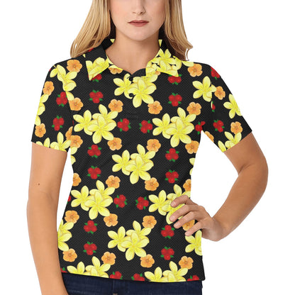 Yellow Plumeria Pattern Print Design PM04 Women's Polo Shirt
