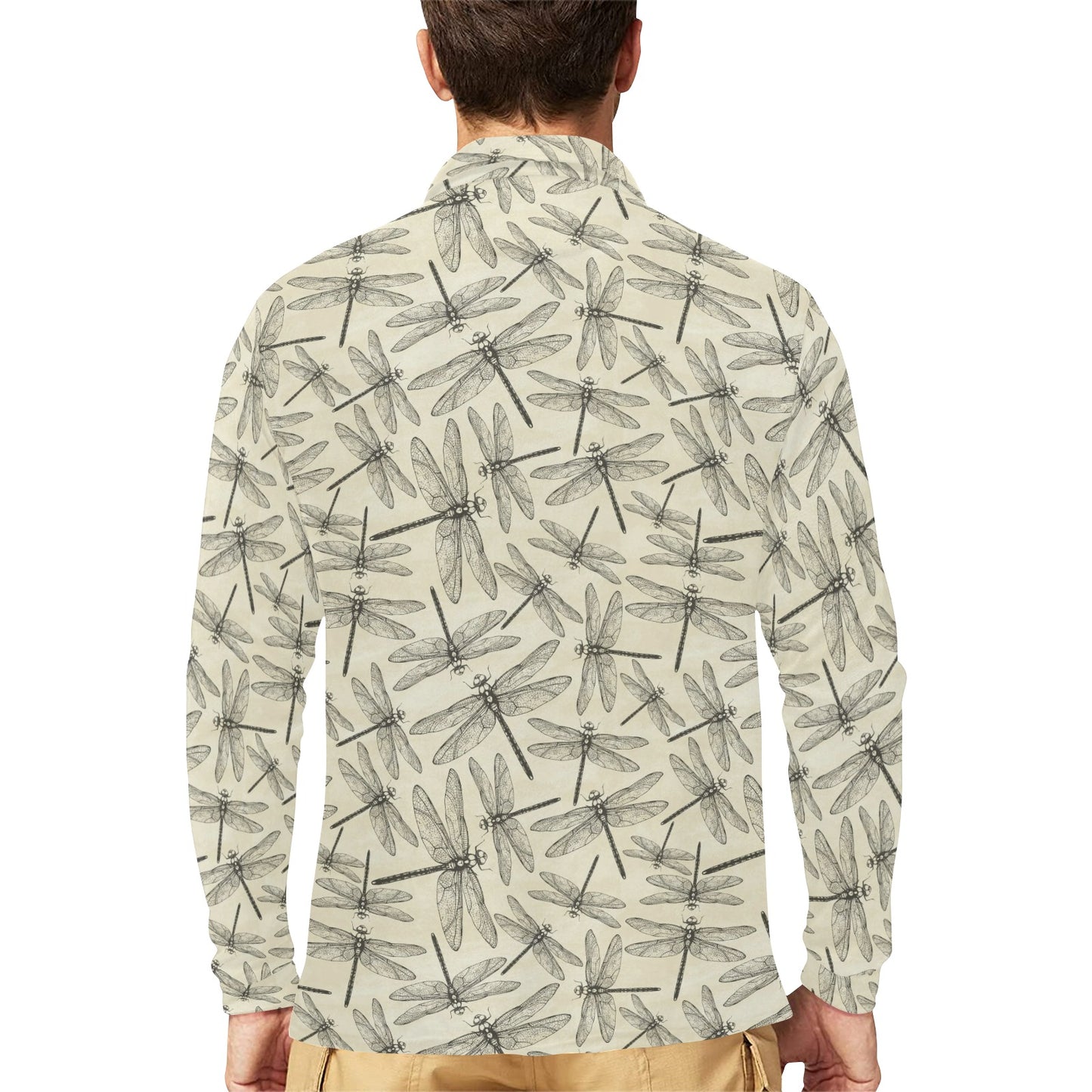 Dragonfly Print Design LKS402 Long Sleeve Polo Shirt For Men's