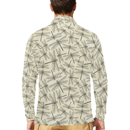 Dragonfly Print Design LKS402 Long Sleeve Polo Shirt For Men's
