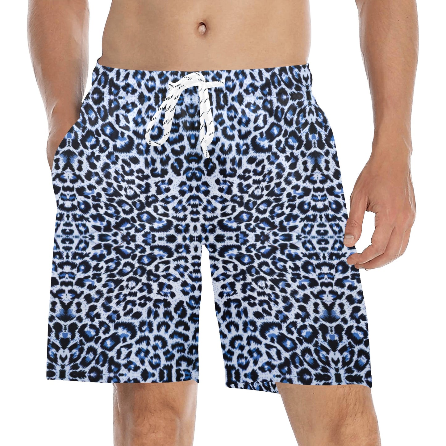 Leopard Blue Skin Print Men's Swim Trunks Beach Shorts